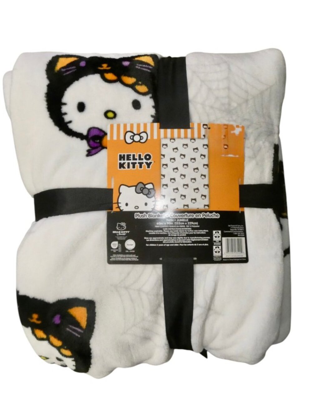 Hello Kitty Twin Blanket Halloween Kitty in Cat Costume Fleece Spiderwebs NWT